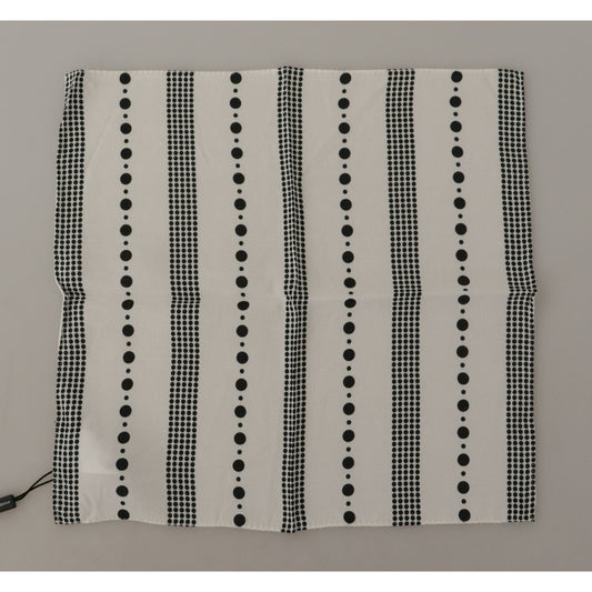 Dolce & Gabbana White Dotted Stripes Square Handkerchief Viscose Scarf MS6350