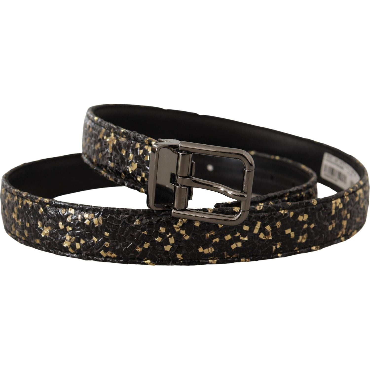 Dolce & Gabbana Gold Black Two-toned Leather Chrome Buckle Belt