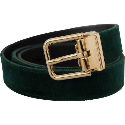 Dolce & Gabbana Green Velvet Leather Gold Metal Logo Belt BEL8425 - 85