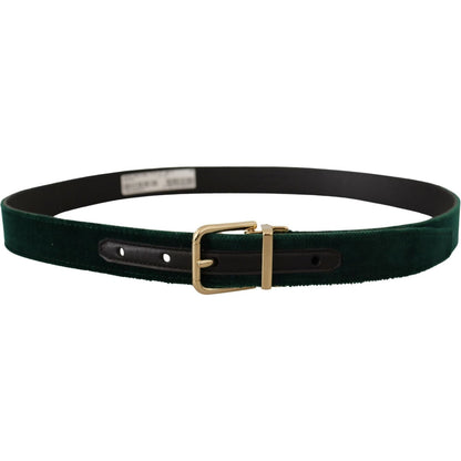 Dolce & Gabbana Green Velvet Leather Gold Metal Logo Belt