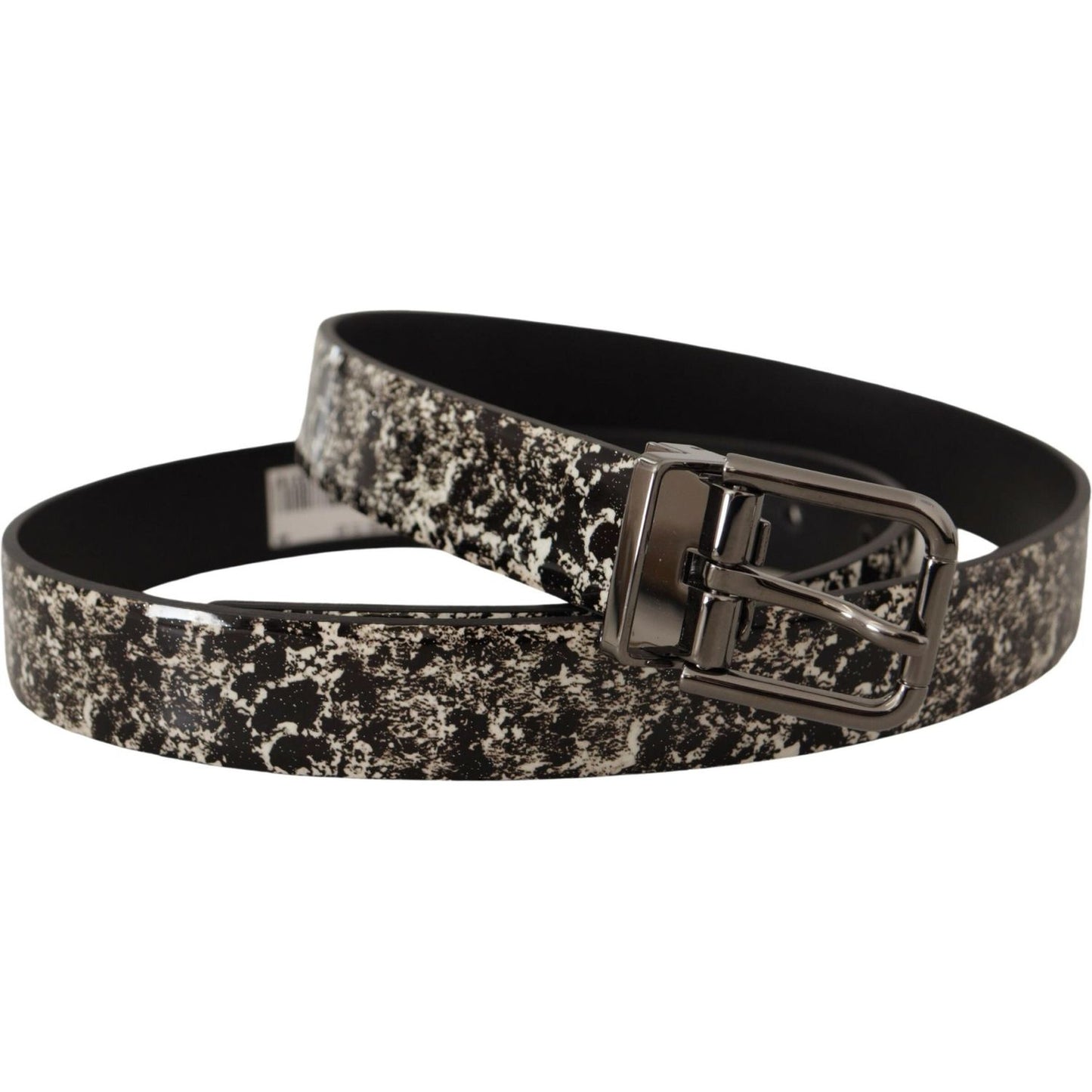 Dolce & Gabbana Black Marble Print Leather Gray Logo Belt BEL8441- 90