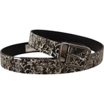 Dolce & Gabbana Black Marble Print Leather Gray Logo Belt BEL8441- 90