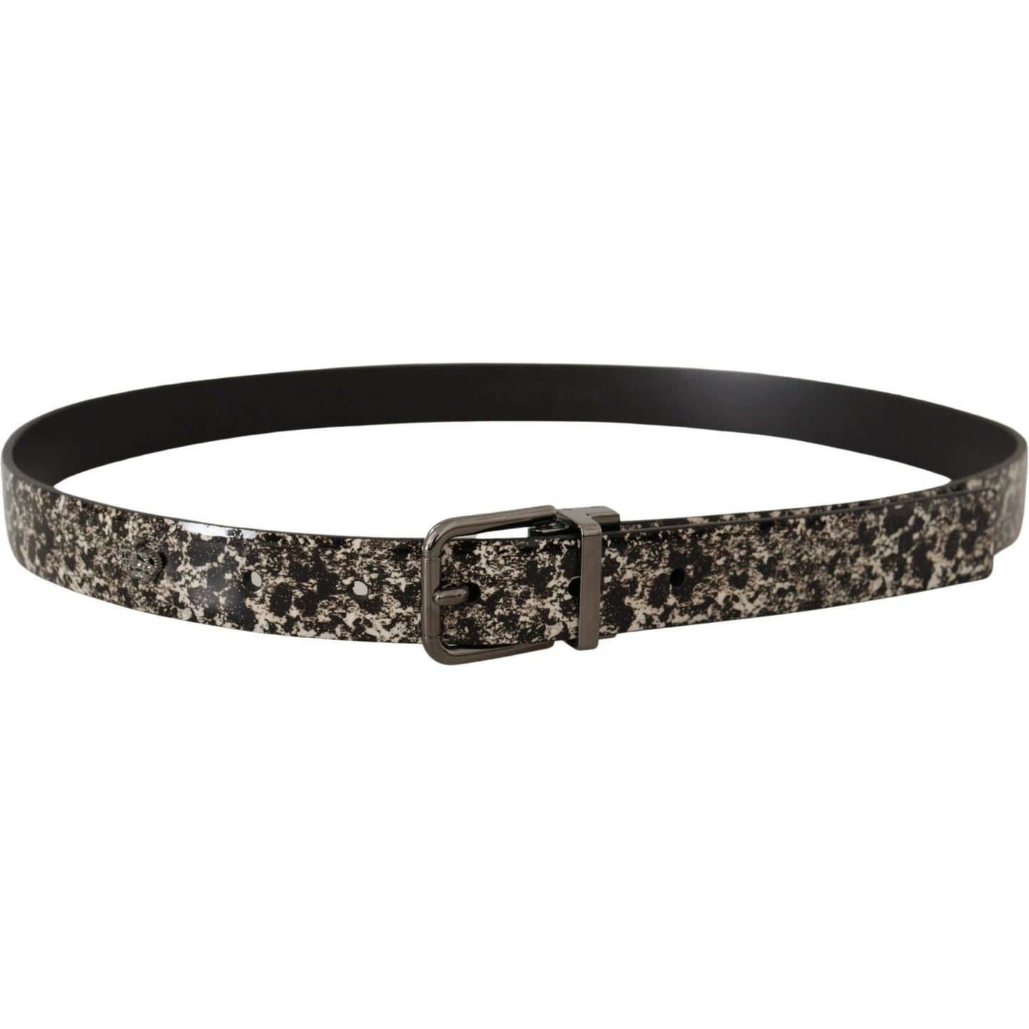 Dolce & Gabbana Black Marble Print Leather Gray Logo Belt BEL8441- 90