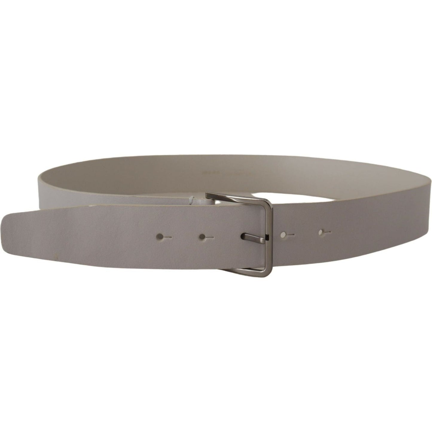 Dolce & Gabbana White Leather Wide Silver Metal Buckle Belt BEL8449- 90