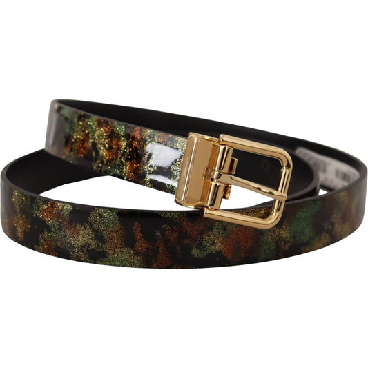 Dolce & Gabbana Black Green Leather Bronze Metal Buckle Belt BEL8465- 90