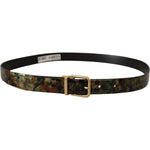 Dolce & Gabbana Black Green Leather Bronze Metal Buckle Belt BEL8465- 90