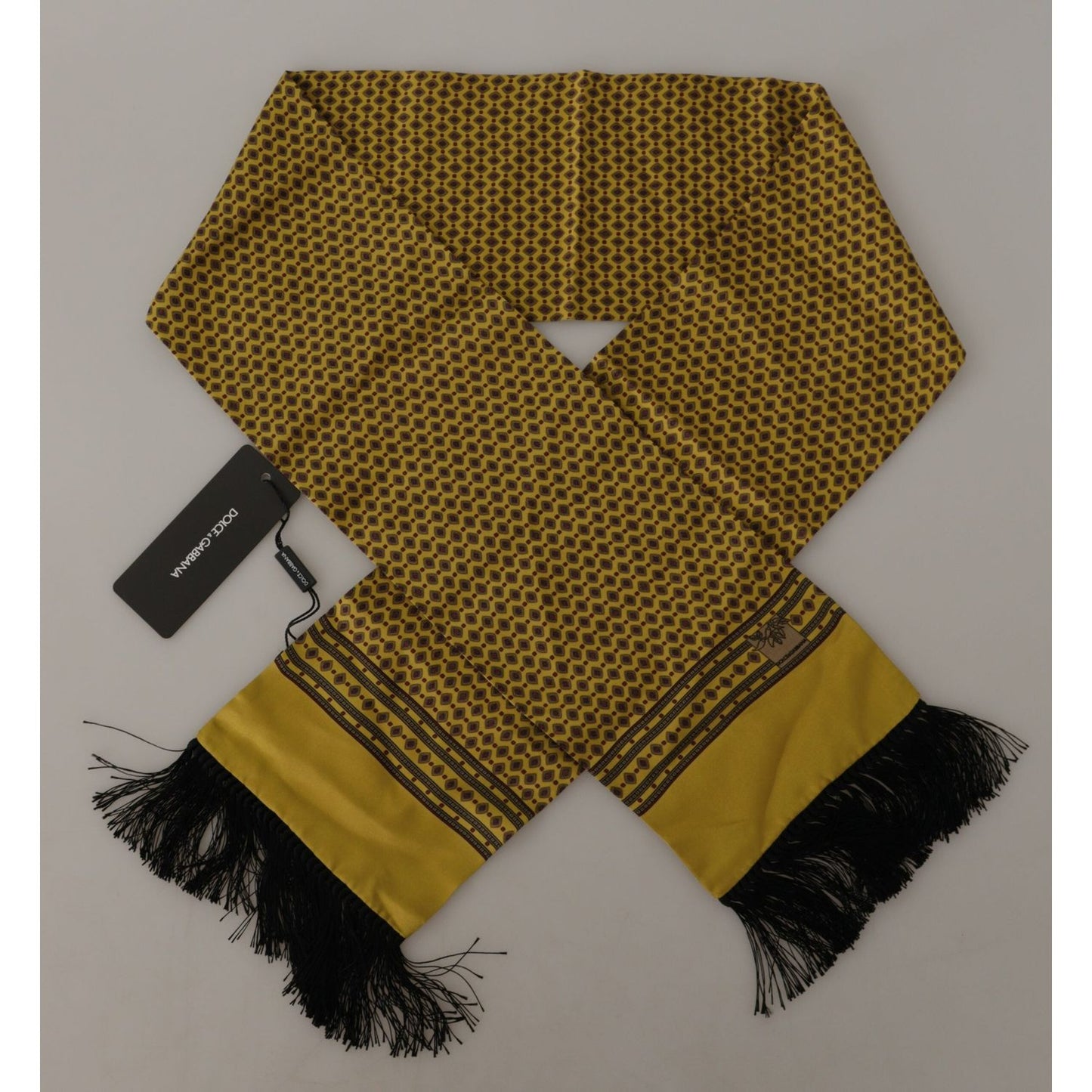 Dolce & Gabbana Yellow Patterned Silk Neck Wrap Fringe Scarf
