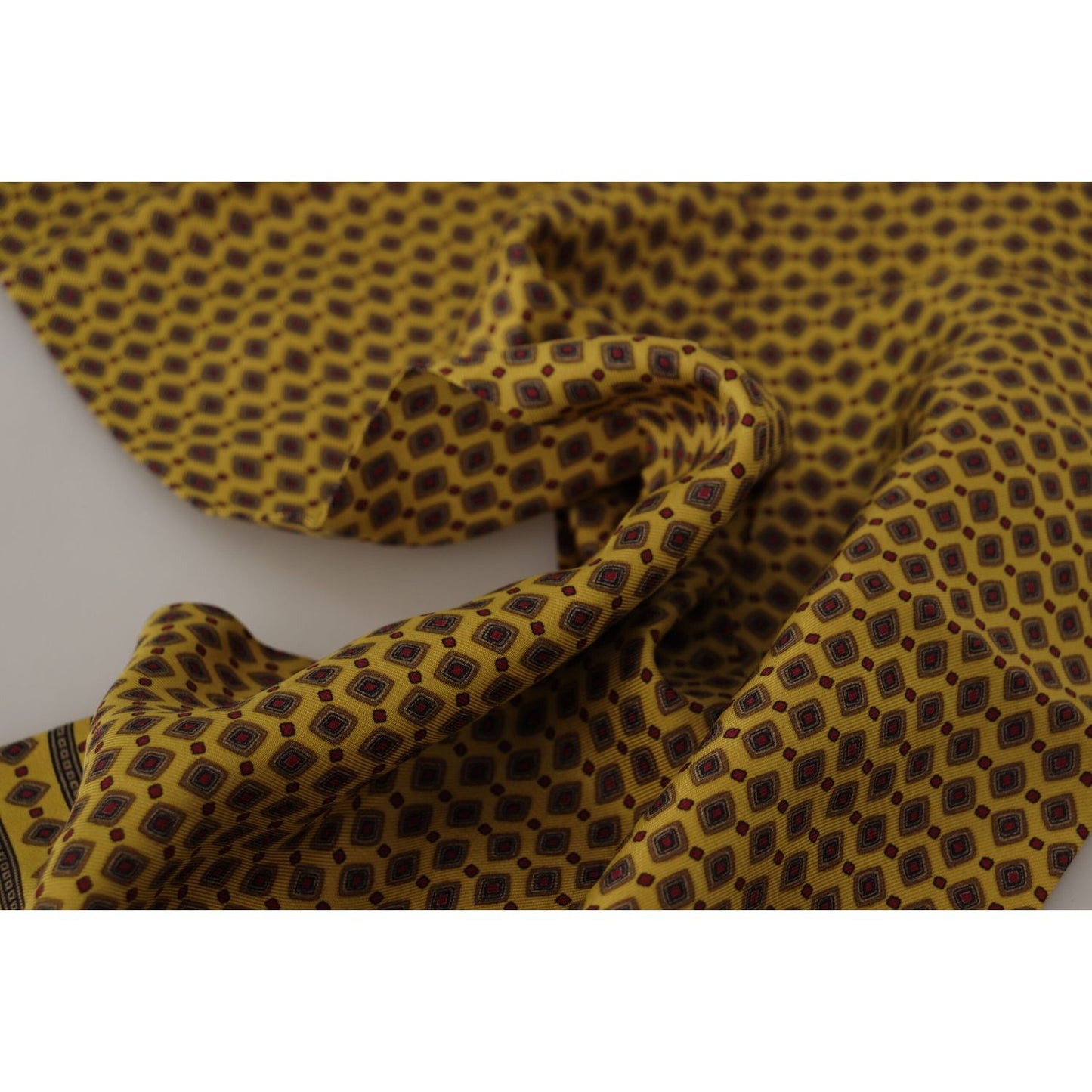 Dolce & Gabbana Yellow Patterned Silk Neck Wrap Fringe Scarf