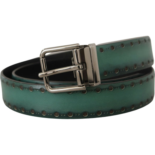 Dolce & Gabbana Green Giotto Leather Silver Metal Buckle Belt BEL8475- 90
