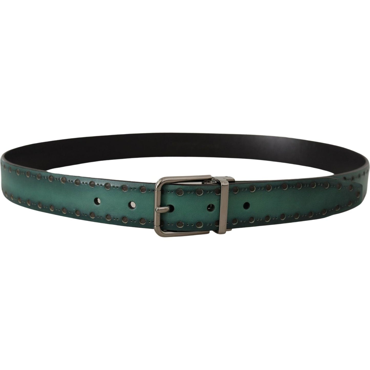 Dolce & Gabbana Green Giotto Leather Silver Metal Buckle Belt