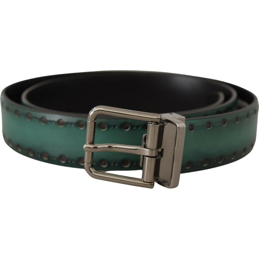 Dolce & Gabbana Green Giotto Leather Silver Metal Buckle Belt BEL8475- 90