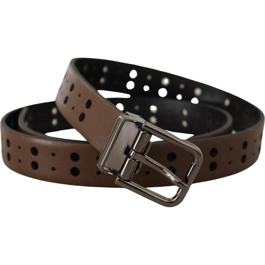 Dolce & Gabbana Dark Brown Perforated Leather Metal Belt BEL8481- 90