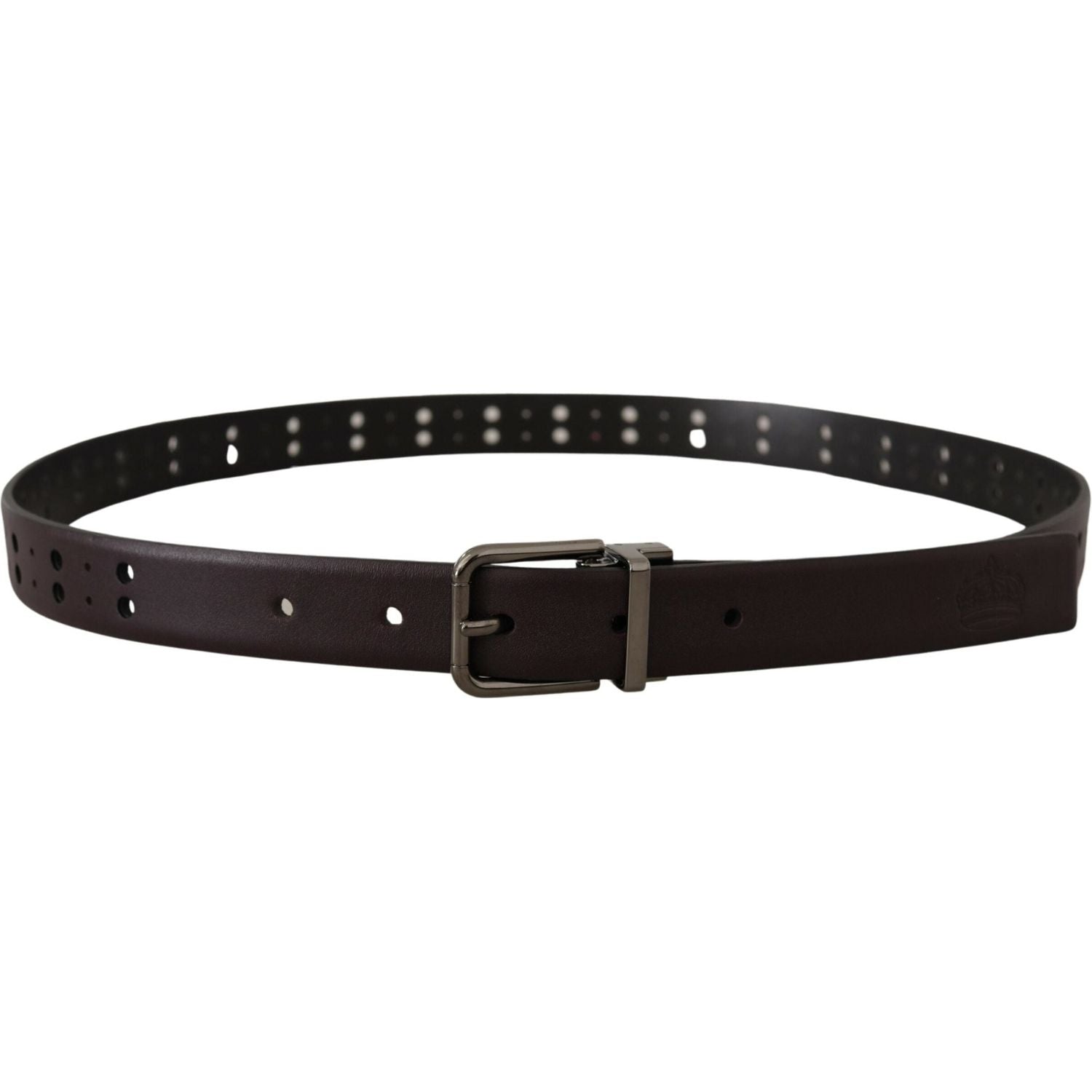 Dolce & Gabbana Burgundy Leather Perforated Metal Buckle Belt