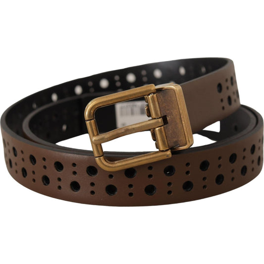 Dolce & Gabbana Brown Leather Perforated Crown Belt BEL8485- 90