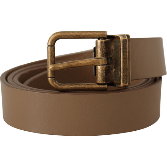 Dolce & Gabbana Brown Solid Leather Brass Buckle Classic Belt BEL8492- 90