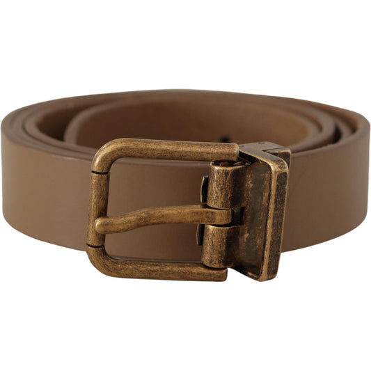 Dolce & Gabbana Brown Solid Leather Brass Buckle Classic Belt BEL8492- 90