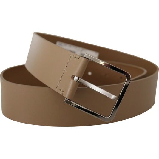 Dolce & Gabbana Beige Calf Leather Wide Silver Metal Belt BEL8493- 90