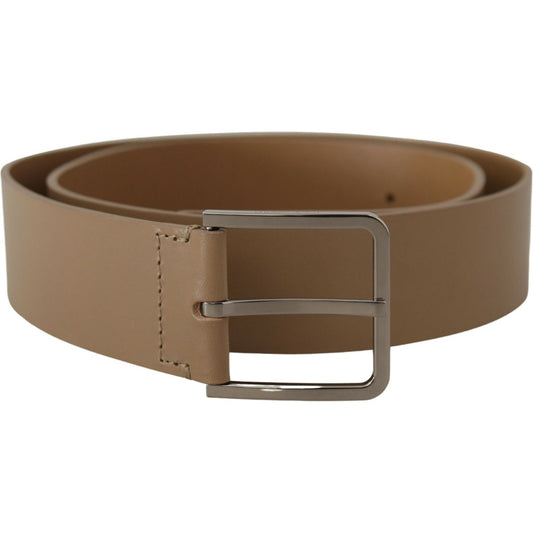 Dolce & Gabbana Beige Calf Leather Wide Silver Metal Belt BEL8493- 90