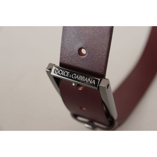 Dolce & Gabbana Brown Leather Silver Metal Crown Buckle Belt BEL8505- 90