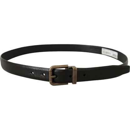 Dolce & Gabbana Black Calf Leather Brushed Brass Box Buckle Belt