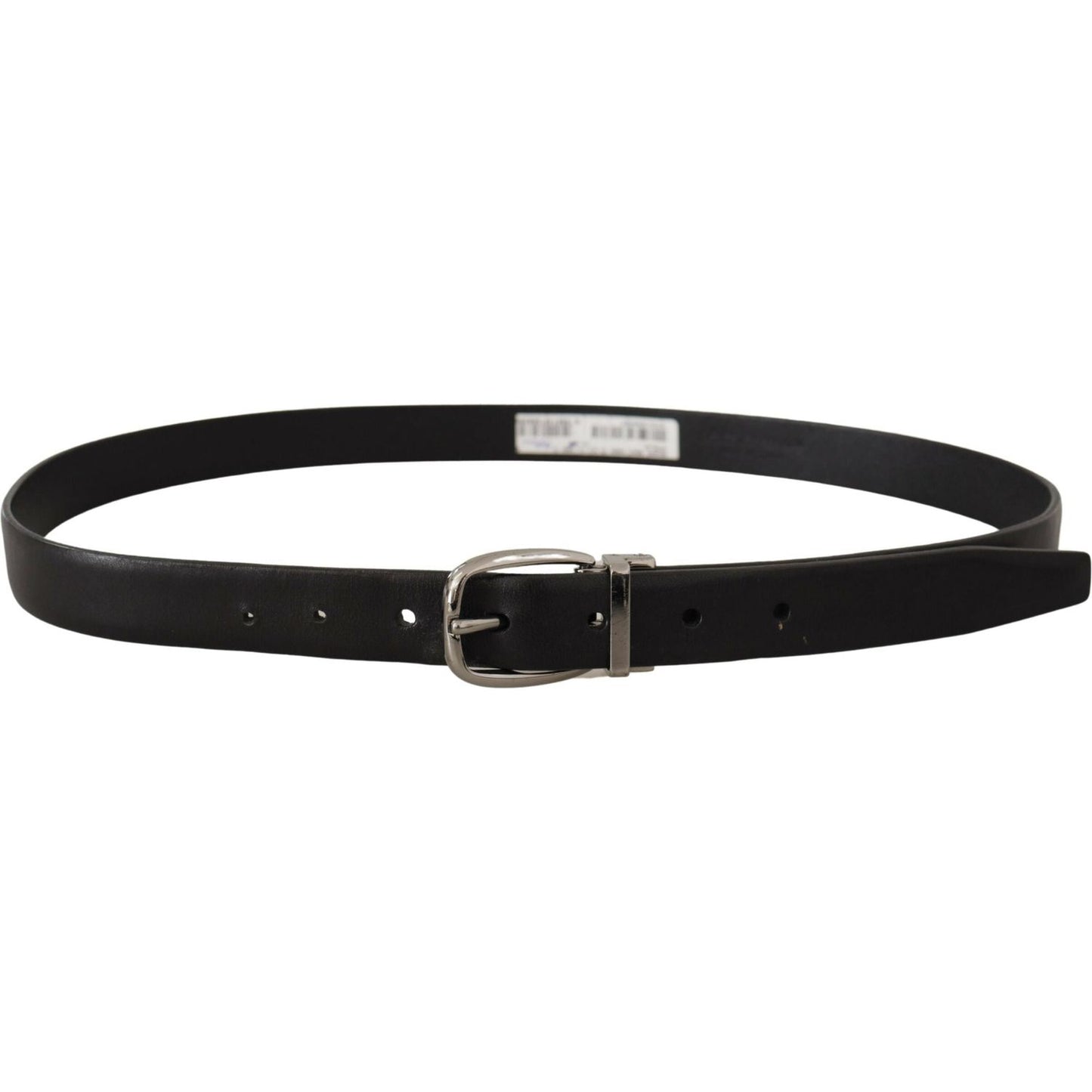 Dolce & Gabbana Black Leather Chrome Logo Metal Buckle Belt