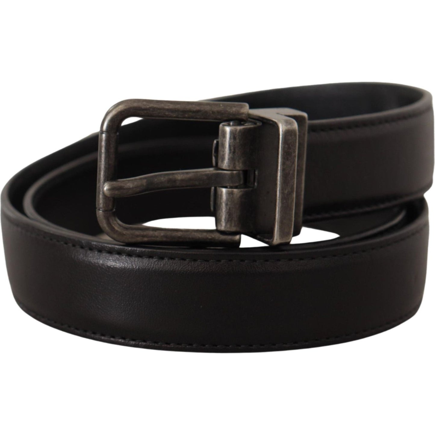 Dolce & Gabbana Black Calf Leather Logo Metal Buckle Belt