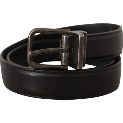 Dolce & Gabbana Black Calf Leather Logo Metal Buckle Belt
