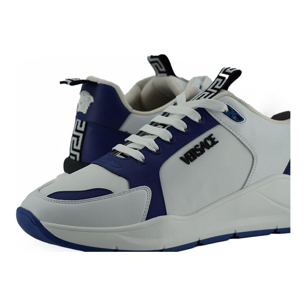 Versace Elegant Blue and White Leather Sneakers 8054712372629