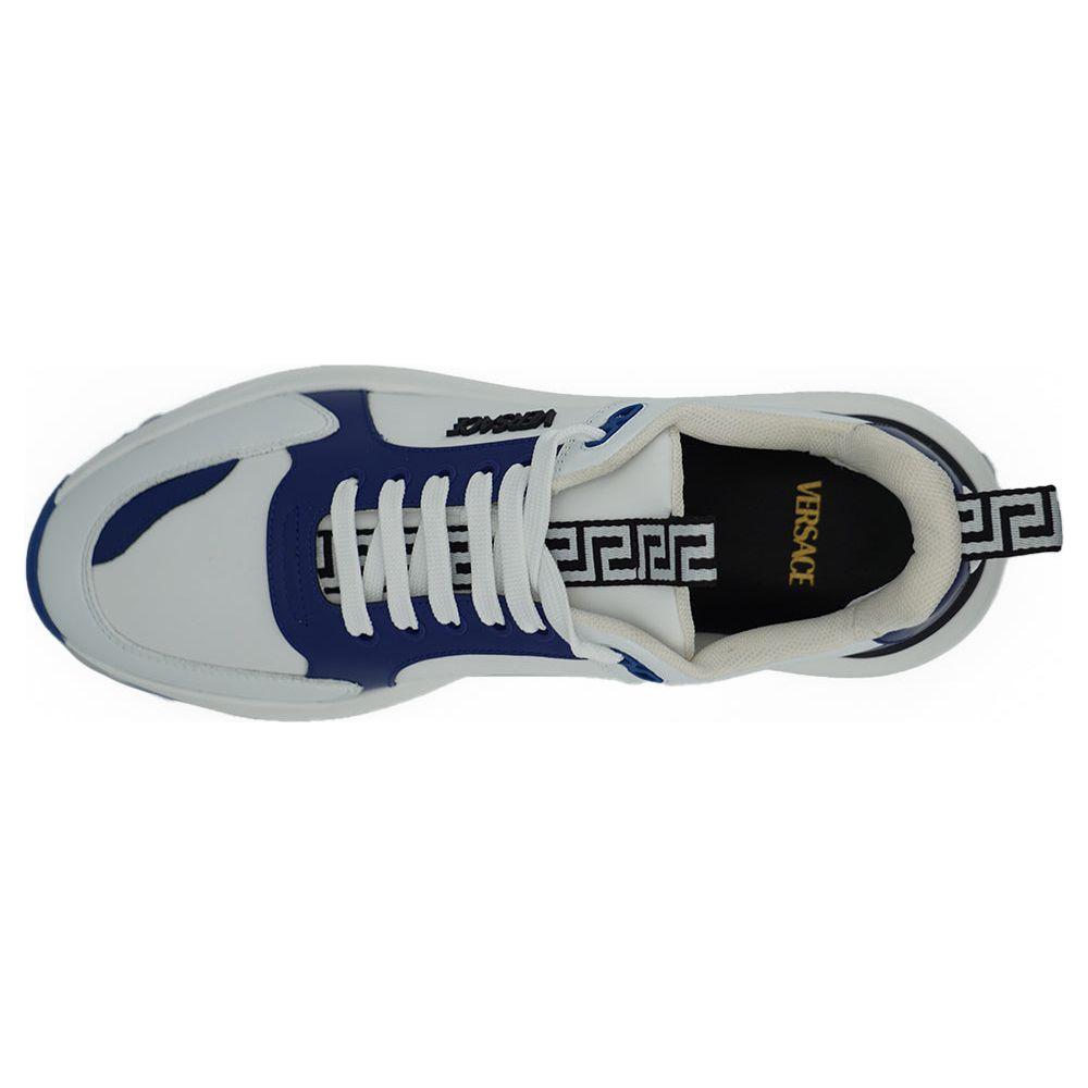 Versace Elegant Blue and White Leather Sneakers 8054712372629