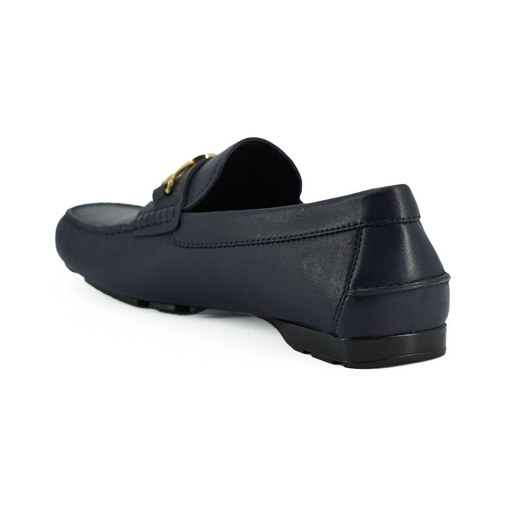 Versace Elegant Navy Blue Calf Leather Loafers