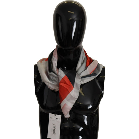Costume National Gray Red Silk Shawl Foulard Wrap Scarf MS6531