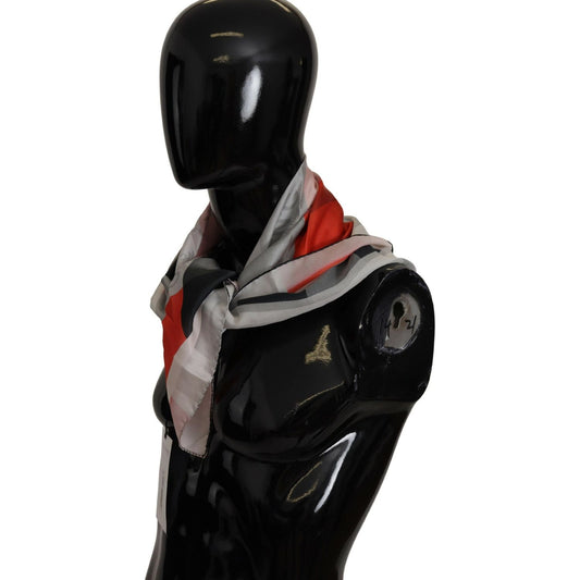 Costume National Gray Red Silk Shawl Foulard Wrap Scarf MS6531