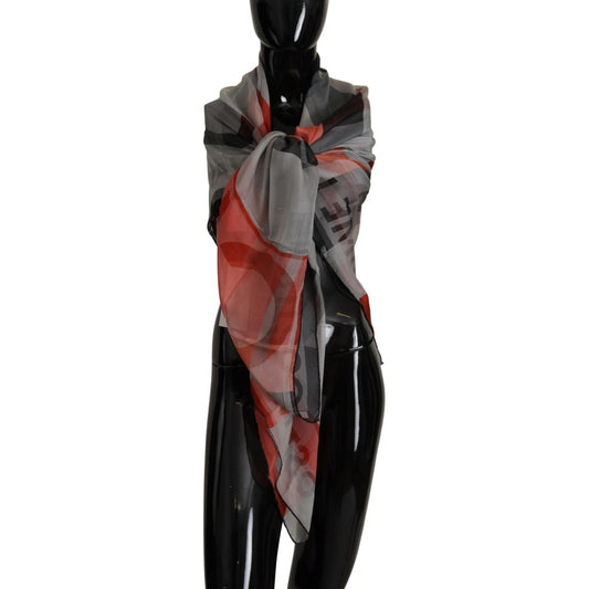 Costume National Gray Red Shawl Foulard Wrap Scarf MS6532