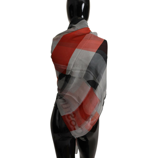Costume National Gray Red Shawl Foulard Wrap Scarf MS6532