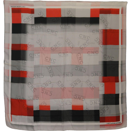 Costume National Gray Red Shawl Foulard Wrap Scarf MS6533