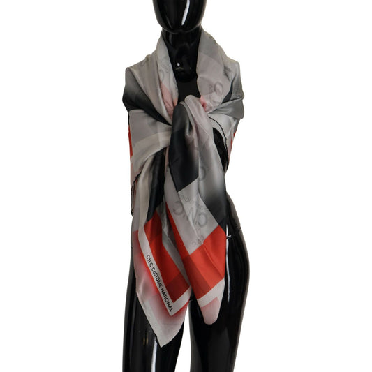 Costume National Gray Red Shawl Foulard Wrap Scarf MS6533