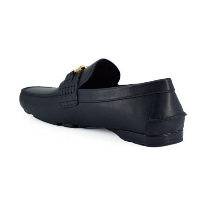 Versace Elegant Navy Blue Calf Leather Loafers