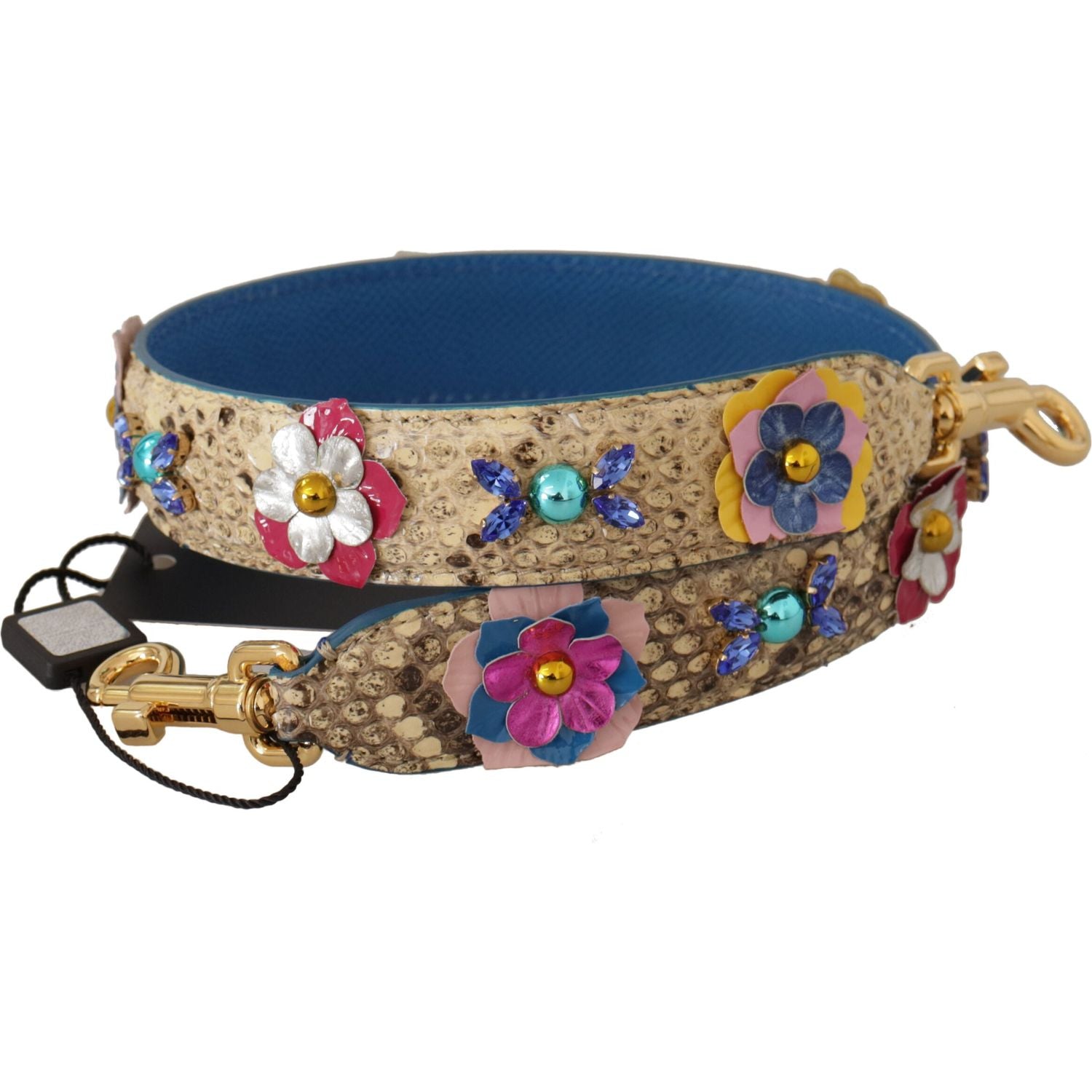 Dolce & Gabbana Beige Python Leather Floral Studded Shoulder Strap