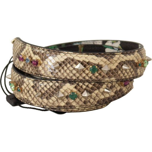 Dolce & Gabbana Beige Exotic Leather Crystals Reversible Shoulder Strap BEL8728