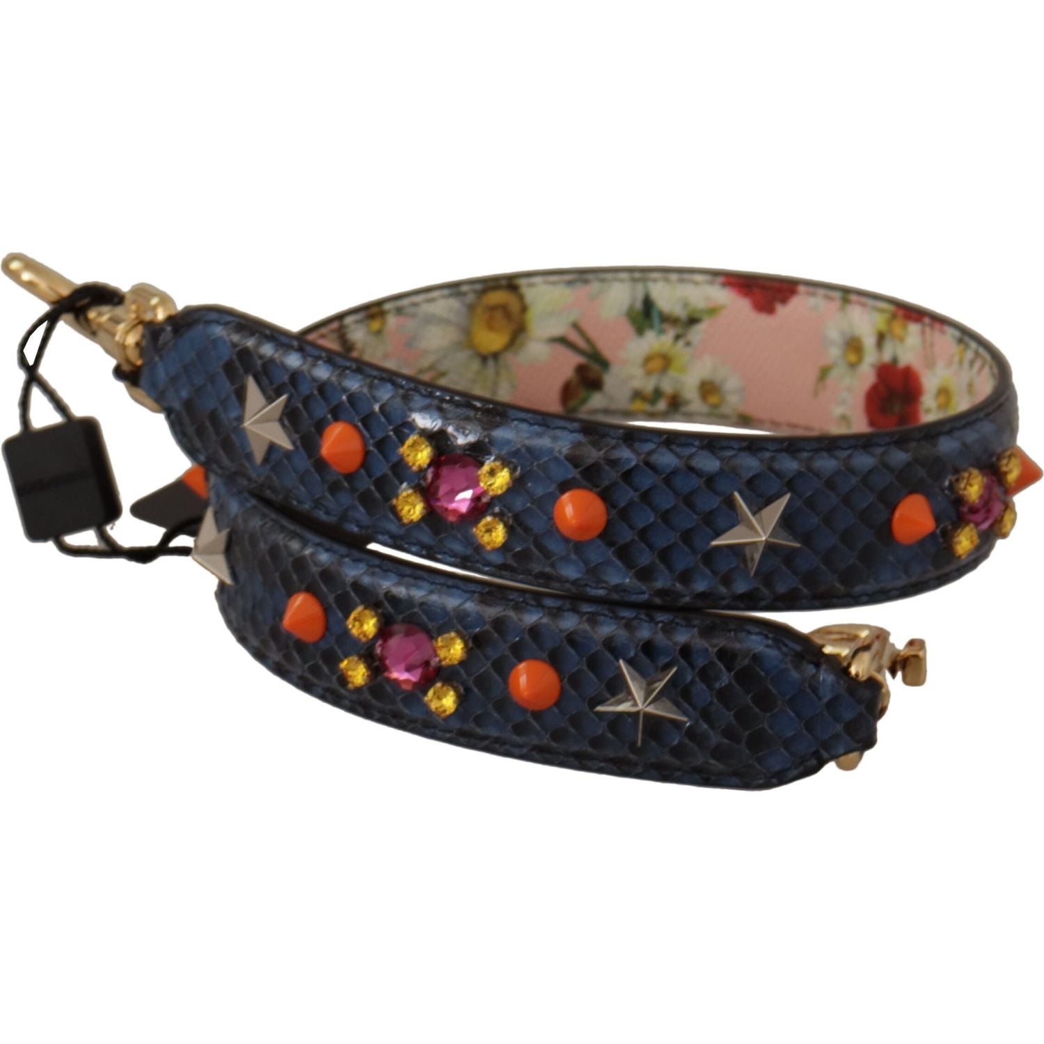 Dolce & Gabbana Blue Exotic Leather Crystals Reversible Shoulder Strap