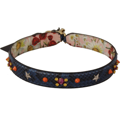 Dolce & Gabbana Blue Exotic Leather Crystals Reversible Shoulder Strap