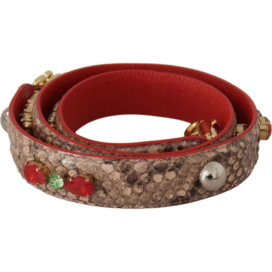 Dolce & Gabbana Brown Python Leather Crystals Shoulder Strap BEL8735
