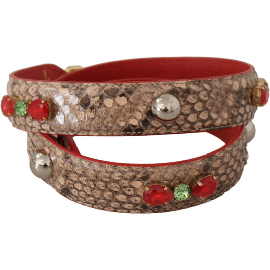 Dolce & Gabbana Brown Python Leather Crystals Shoulder Strap BEL8735