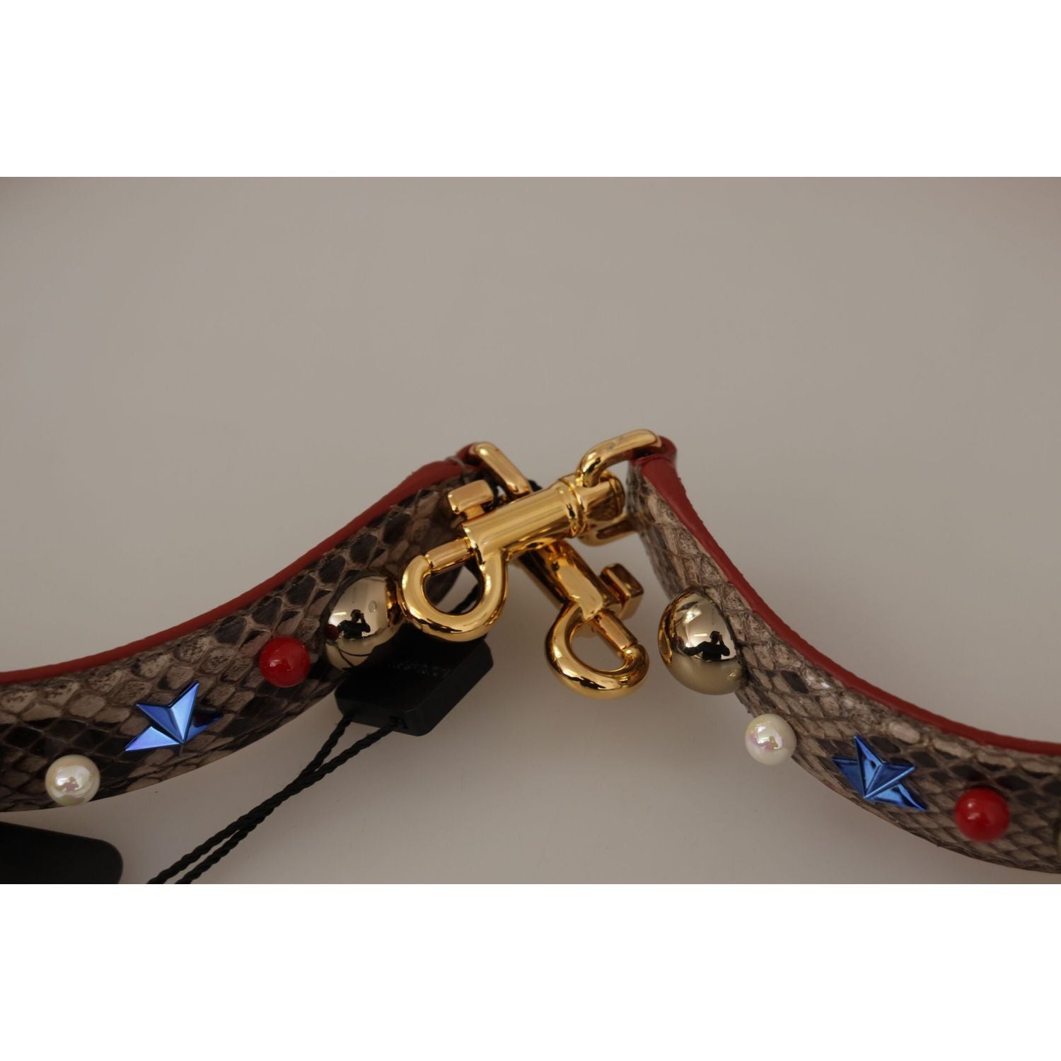 Dolce & Gabbana Brown Python Leather Studded Shoulder Strap