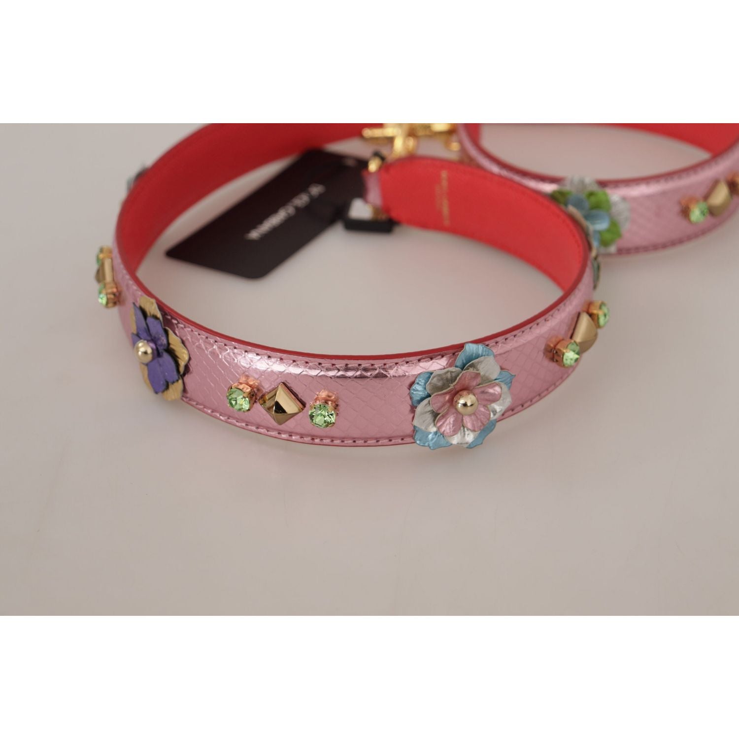 حزام كتف أنيق من الجلد باللون الوردي المعدني من دولتشي آند غابانا