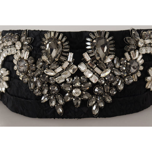 Dolce & Gabbana Black Silk Brass Crystal Embellished Waist Belt BEL8394 - 42