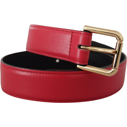 Dolce & Gabbana Red Calf Leather Gold Tone Logo Metal Buckle Belt BEL8469 - 70