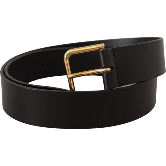 Dolce & Gabbana Black Calf Leather Gold Tone Logo Metal Buckle Belt BEL8520 - 85