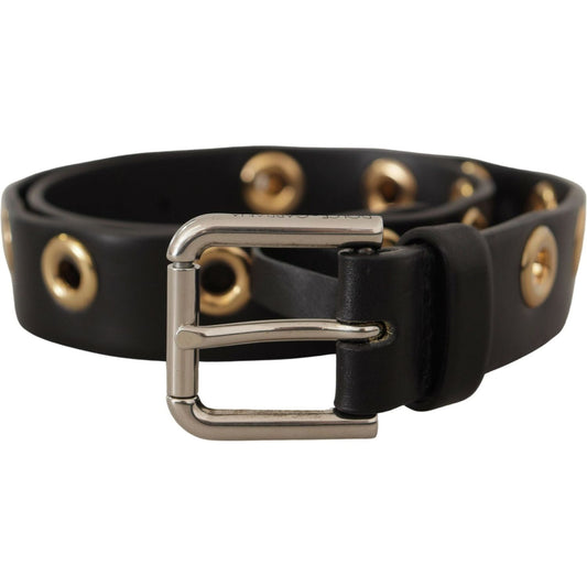 Dolce & Gabbana Black Leather Eyelet Silver Tone Metal Buckle Belt BEL8615 - 70