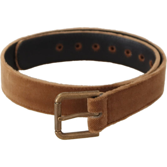Dolce & Gabbana Brown Velvet Bronze Vintage Logo Metal Buckle Belt BEL8665 - 65